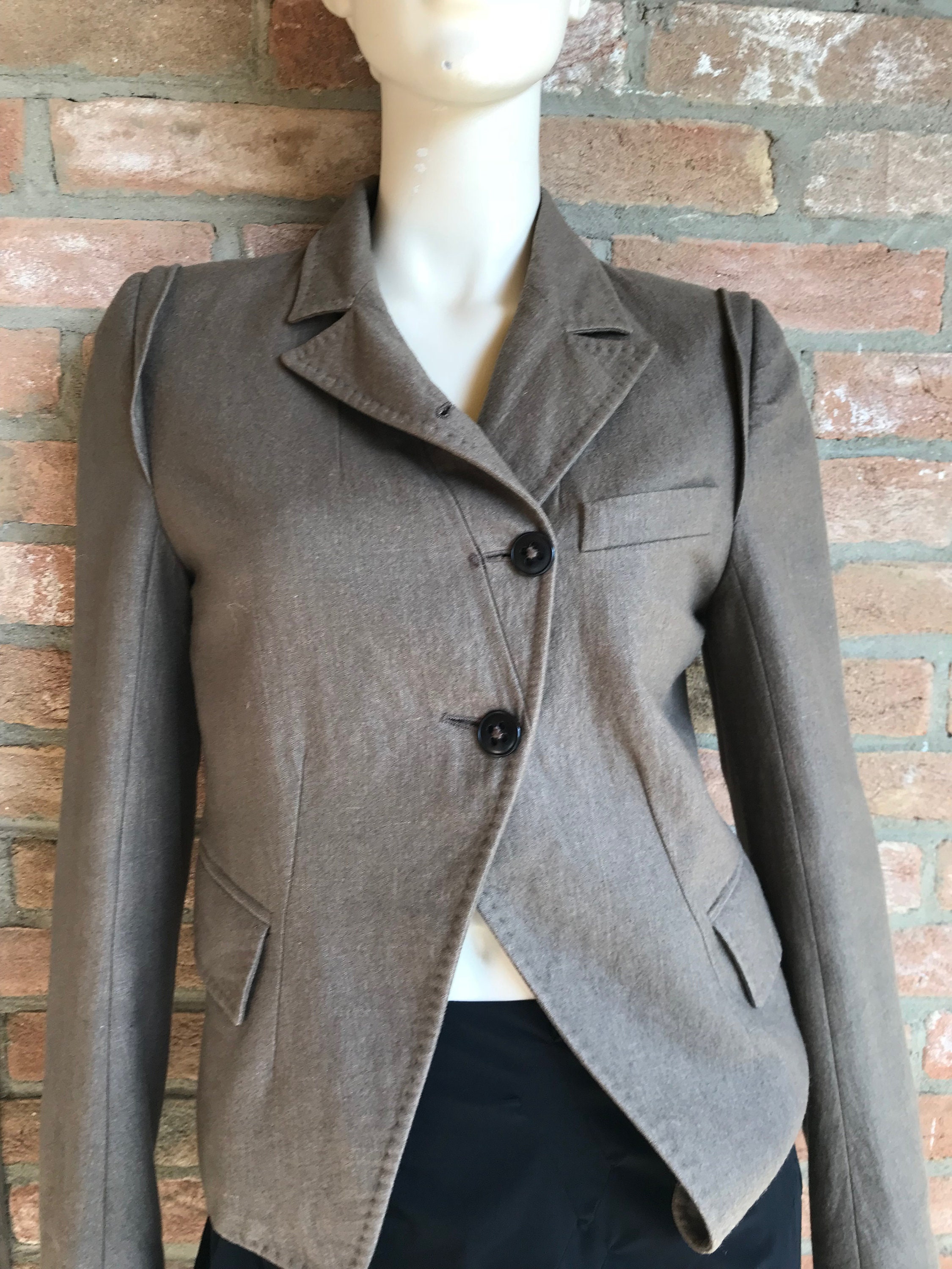 Ann Demeulemeester Vintage Wool Ramie Asymmetric Tailored Blazer