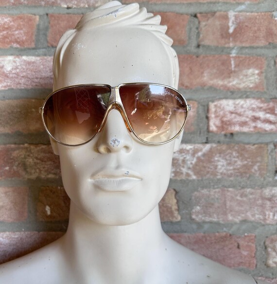 Lunettes De Soleil Vintage Françaises Années 80 - Verres Dégradés Marron - Monture Noire