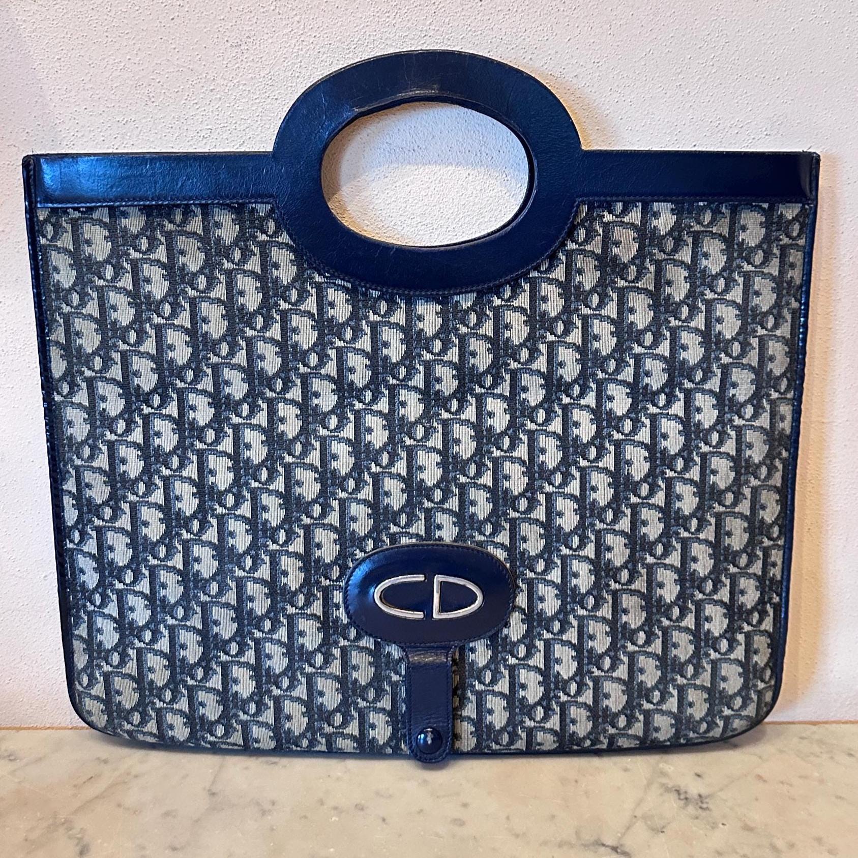Christian Dior Vintage Navy Oblique Monogram Canvas Fold Over
