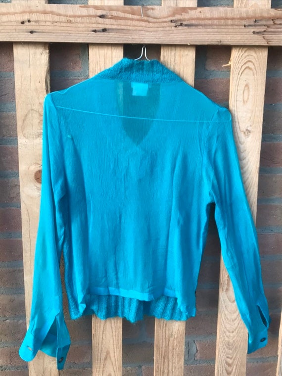 Dries Van Noten turquoise sweater, V neck, angora… - image 4