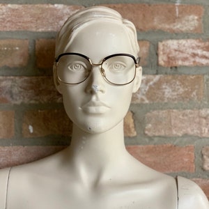 woman glasses, browline, gold tone metal and brown celluloid, NOS, vintage 50's