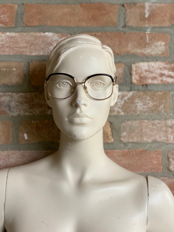 woman glasses, browline, gold tone metal and brown