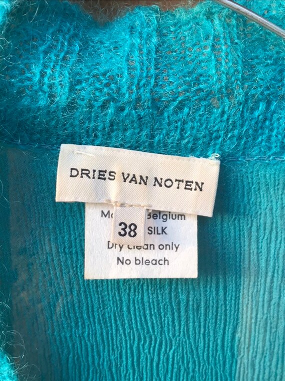 Dries Van Noten turquoise sweater, V neck, angora… - image 6