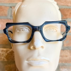 Pierre Cardin C-10 NOS 1960s Glossy Clear Blue Acetate Frame Winged Angular Space Age Eyeglasses Unisex Made in France Deadstock Eyewear