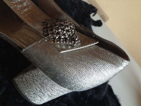 evening galà or bride shoes from 60's leather silv