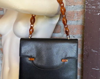 Vintage GUCCI 60s 1947 Brown Leather Bamboo Turn Lock Bag