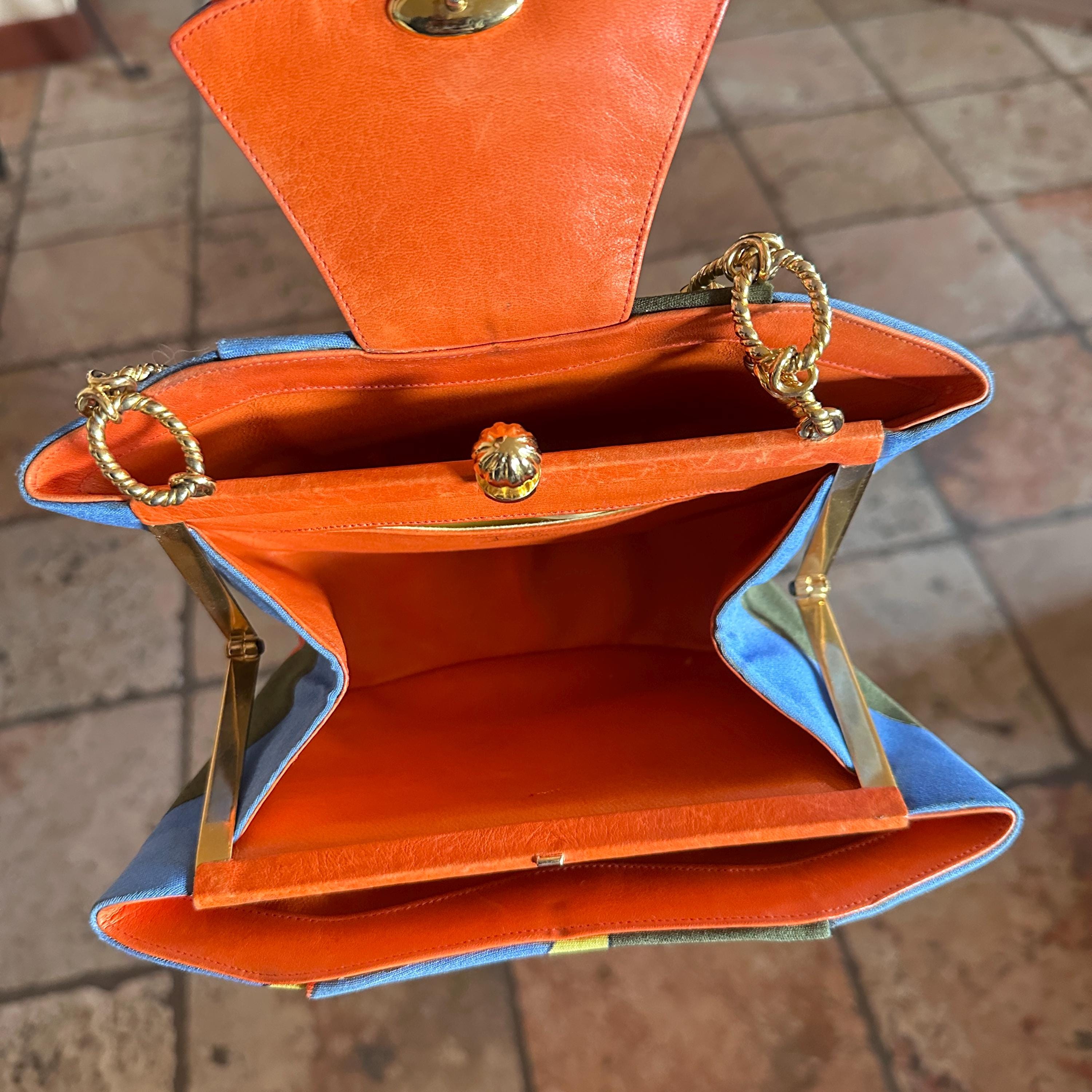 Emilio Pucci Trapeze Bag Geometric Color Block Silk Yersey Gold
