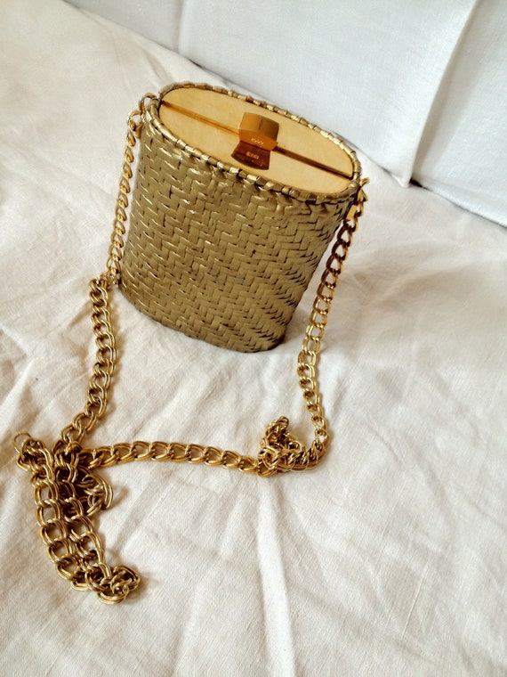 RODO wicker handbag, gold chain purse, evening pur