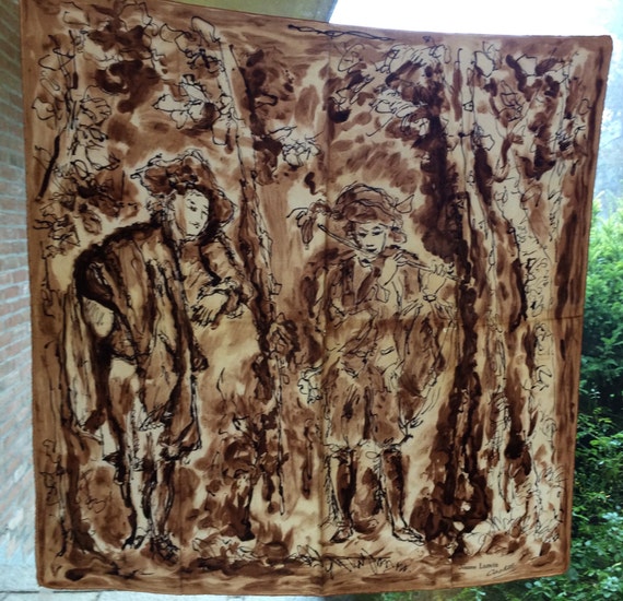 Silk scarf, vintage Lanvin silk scarf, 1940, hand
