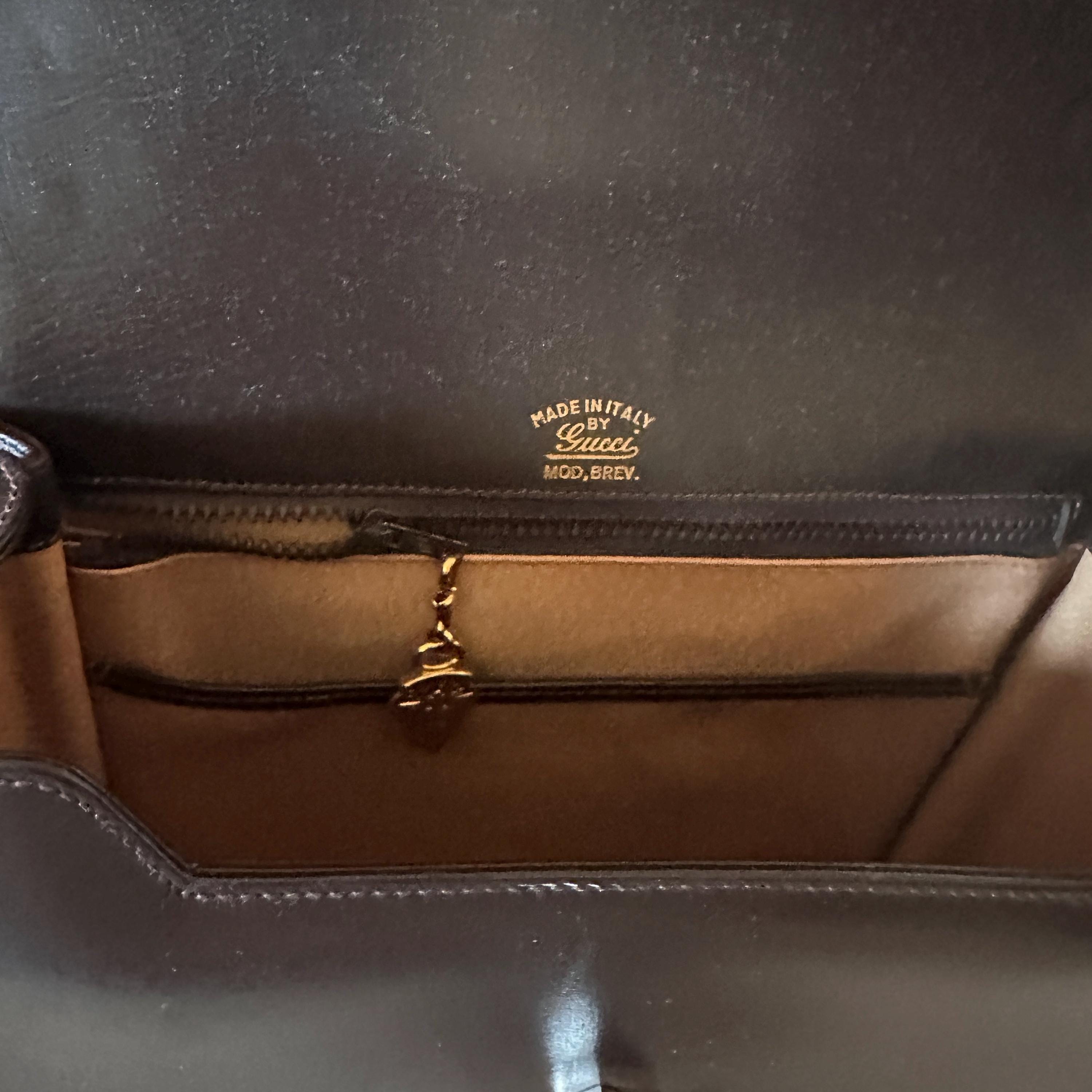 Gucci Vintage 1960s Dark Chocolate Calfskin Leather Flap Top