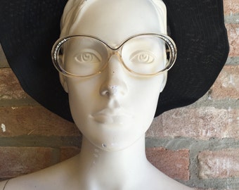 Guy Laroche Paris vintage eyeglasses, transparent frame, crystals, small size, NOS, women, French vintage, designer eyewear