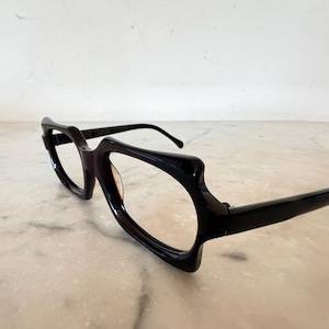 Pierre Cardin C-10 NOS 1960s Glossy Dark Brown Acetate Frame Winged Angular Space Age Eyeglasses Unisex Made in France Deadstock Eyewear