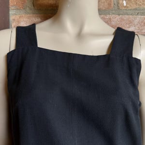 Dries Van Noten Vintage Black Cotton Rayon Sleeveless Sheath Dress Square Neck Wide Strap Made in Belgium 2000s Size 38