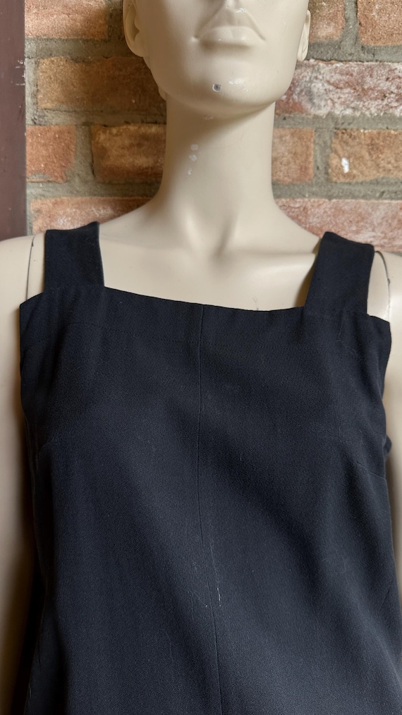 Dries Van Noten, Dries Van Noten Vintage Black Cotton Rayon Sleeveless Sheath Dress Square Neck Wide Strap Made in Belgium 2000s Size 38