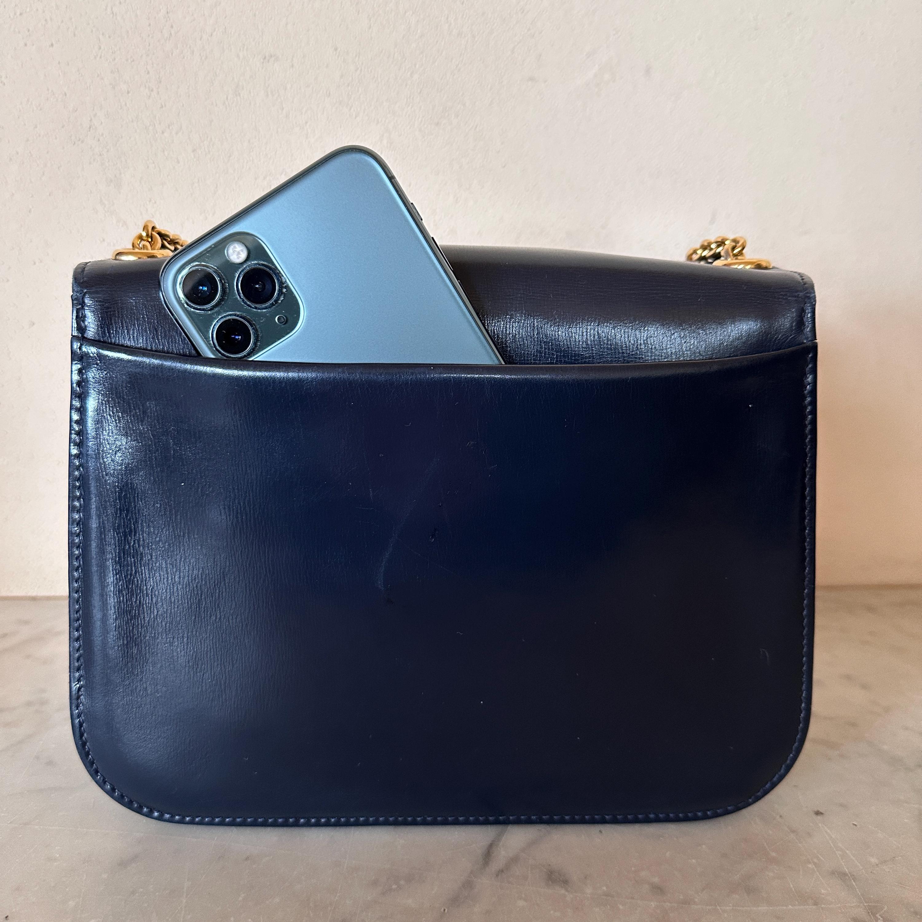 Gucci Vintage 1969 Navy Leather Chain Shoulder Bag Lapis Lazuli