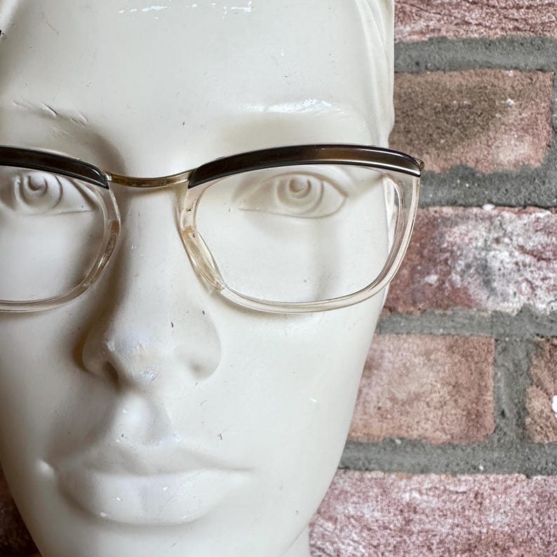 Amor Paris Vintage Eyeglasses NOS 50s Cat Eye Clear Frames Brown Brow Cat Eye Specs Marilyn Style Deadstock New Old Stock With Tag image 3