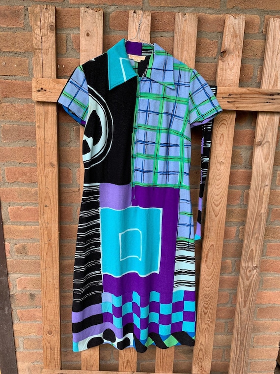 Ken Scott vintage dress, 70's dress, geometric pat