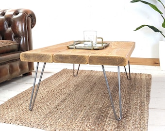 Rustic Coffee Table With Industrial Hairpin Legs Handcrafted Using Sustainable Solid Wood | 35cm Height | Ben Simpson Furniture