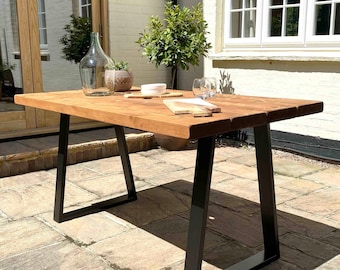 Garden Table Handcrafted Using Rustic Solid Wood | Trapezium Frame | Ben Simpson Furniture