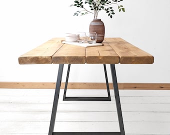 Kitchen Table Handcrafted Using Rustic Solid Wood | Trapezium | Ben Simpson Furniture