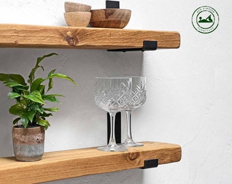 Rustic Shelves Handcrafted | Solid Wood & Inverted Metal Shelf Brackets | 15cm Depth x 5cm Thickness | Ben Simpson Furniture