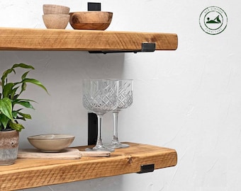 Rustic Shelves Handcrafted | Solid Wood & Inverted Metal Shelf Brackets | 22cm Depth x 5cm Thickness | Ben Simpson Furniture