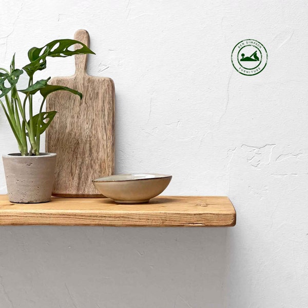Wooden Rustic Floating Shelves Handcrafted Using Sustainable Solid Wood | 22cm Depth x 2.5cm Thickness | Ben Simpson Furniture