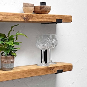Rustic Shelves Handcrafted | Solid Wood & Inverted Metal Shelf Brackets | 15cm Depth x 5cm Thickness | Ben Simpson Furniture