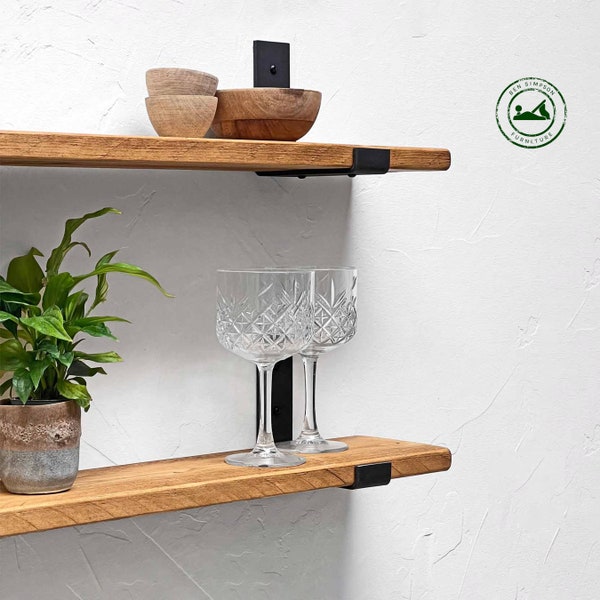 Rustic Shelves Handcrafted | Solid Wood & Inverted Metal Shelf Brackets | 15cm Depth x 2.5cm Thickness | Ben Simpson Furniture