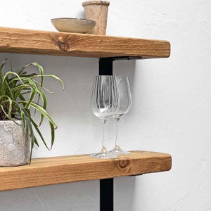 Rustic Wood Shelf with Industrial Metal Brackets - 15cm Depth