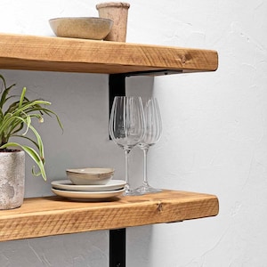 Rustic Shelves Handcrafted With Industrial Metal Shelf Brackets Using Solid Wood | 22cm Depth x 5cm Thickness | Ben Simpson Furniture
