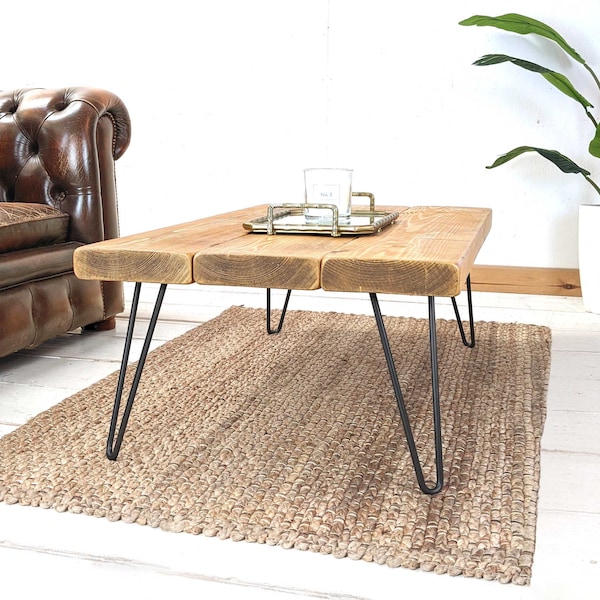 Rustic Coffee Table With Industrial Hairpin Legs Handcrafted Using Sustainable Solid Wood | 35cm Height | Ben Simpson Furniture