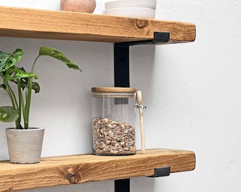 Rustic Wood Shelf with Industrial Metal Brackets: Handcrafted Shelving