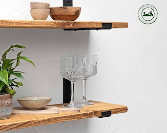 Rustic Shelves Handcrafted | Solid Wood & Inverted Metal Shelf Brackets | 22cm Depth x 2.5cm Thickness | Ben Simpson Furniture