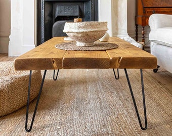 Rustic Coffee Table With Hairpin Legs Handcrafted Using Sustainable Solid Wood | 40cm Height | Ben Simpson Furniture