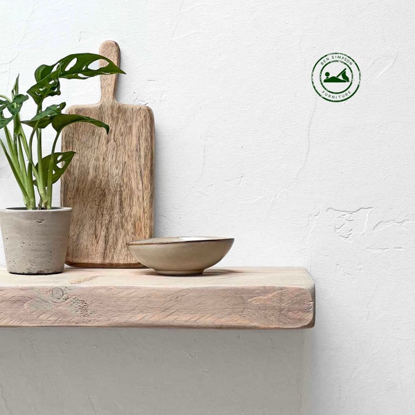 Wooden Rustic Floating Shelves Handcrafted Using Sustainable Solid Wood in a Shabby Chic Finish | 5cm Thickness | Ben Simpson Furniture