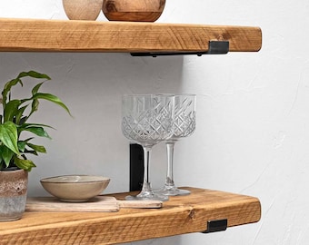 Rustic Floating Shelf: Handmade Solid Wood with Steel Brackets
