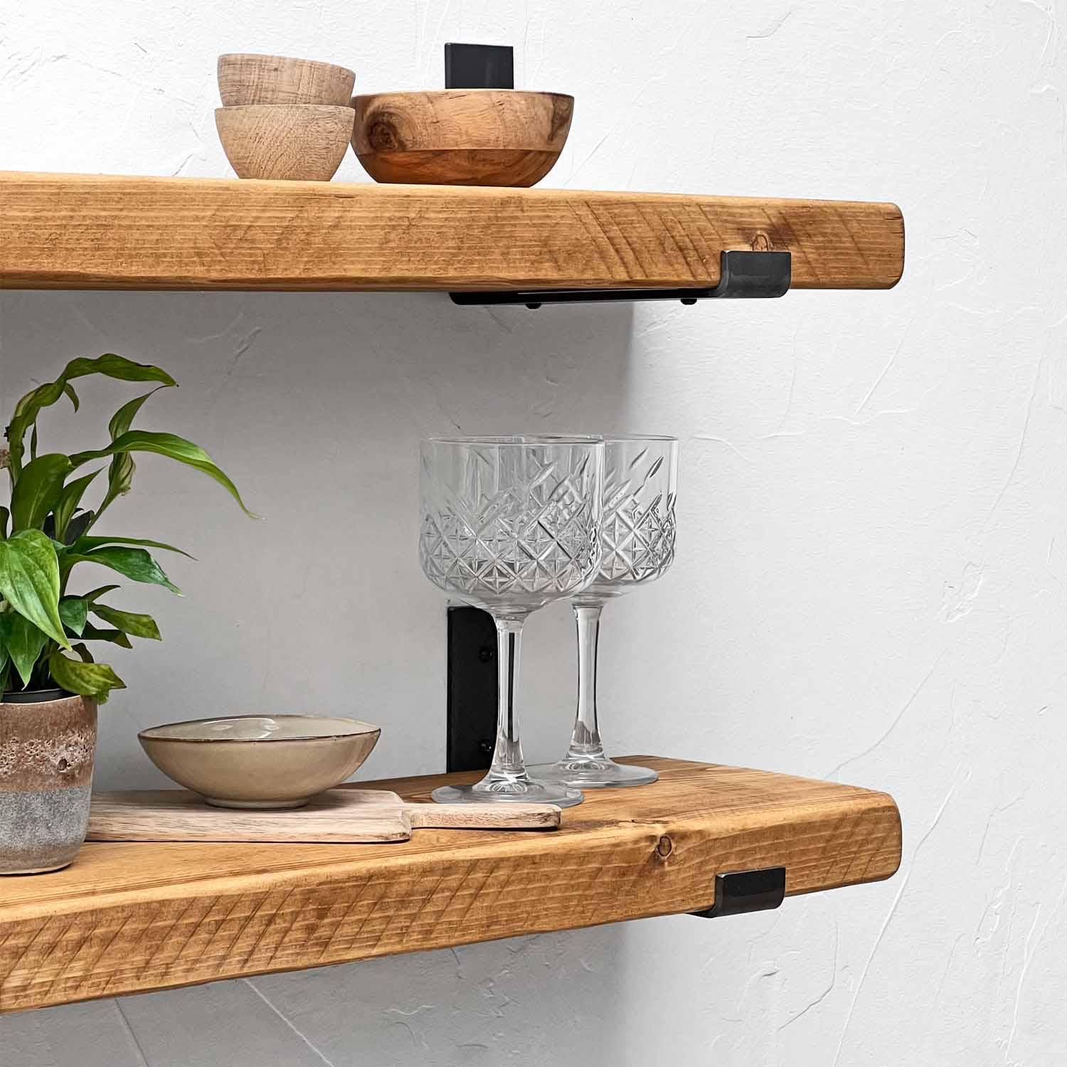 Rustic Floating Shelf: Handmade Solid Wood With Steel Brackets - Etsy UK