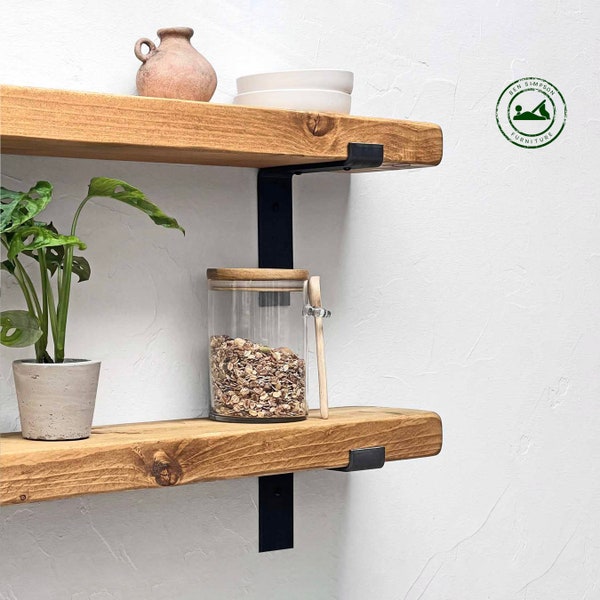 Rustic Kitchen Shelves Handcrafted Open Shelving | 22cm Depth x 5cm Thickness | Ben Simpson Furniture