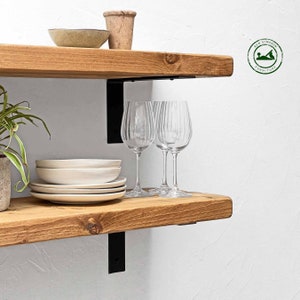 Rustic Shelves Handcrafted | Solid Wood & Industrial Metal Shelf Brackets | 30cm Depth x 5cm Thickness | Ben Simpson Furniture