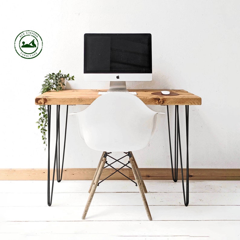 Office Desk Handcrafted Using Rustic Solid Wood | Hairpin Leg | Ben Simpson Furniture