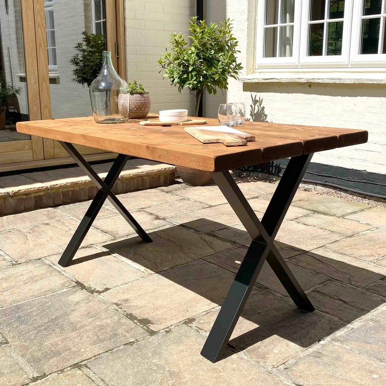 Garden Table Handcrafted Using Rustic Solid Wood X-Frame Ben Simpson Furniture image 1