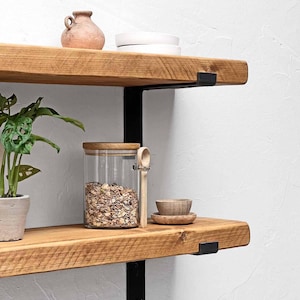 Wall Shelves Handcrafted Using Solid Wood & Industrial Metal Shelf Brackets | 22cm Depth x 5cm Thickness | Ben Simpson Furniture