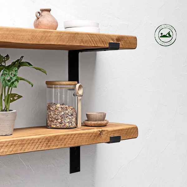 Rustic Shelves Handcrafted Using Solid Wood & Industrial Metal Shelf Brackets | 22cm Depth x 5cm Thickness | Ben Simpson Furniture