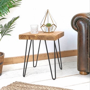 Hairpin Side Table & Bedside Handcrafted Using Rustic Solid Wood | 45cm Height | Ben Simpson Furniture