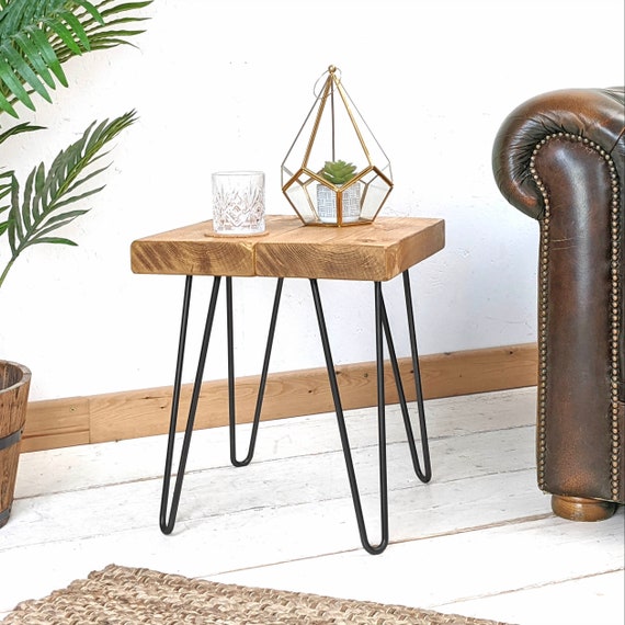 Hairpin Side Table Bedside Handcrafted Using Rustic Solid Wood 45cm Height Ben Simpson Furniture Etsy
