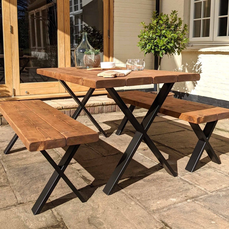 Garden Table Handcrafted Using Rustic Solid Wood X-Frame Ben Simpson Furniture image 2