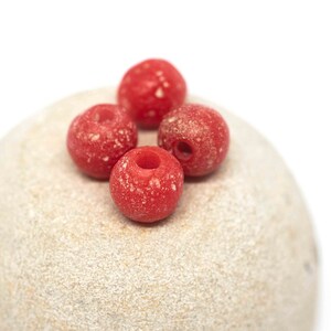 4 Red 9 x 8-10 mm Ancient Style Java Glass Beads (BC038)