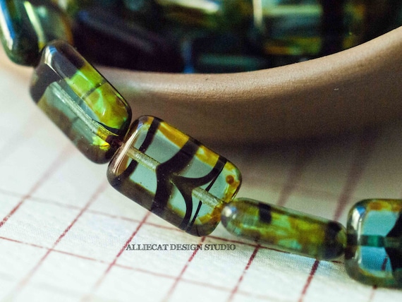 10 12 x 8 mm Polished Rectangles Teal Tortoise Picasso
