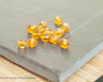 30 Topaz 4mm Firepolish Czech Glass Beads (A219)